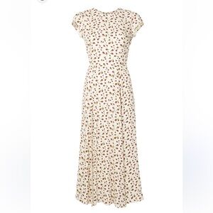 Reformation Gavin midi dress in a white and red rose bud floral pattern